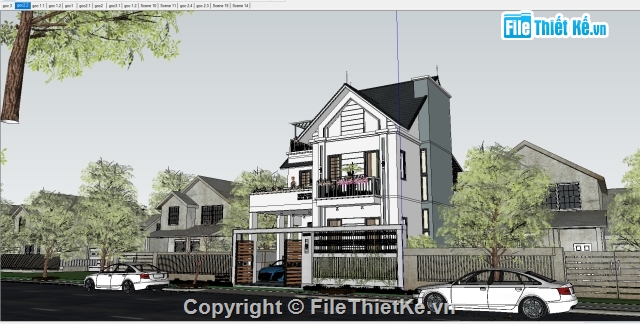 File sketchup biệt thự 3 tầng hiện đại,sketchup biệt thự,biệt thự sketchup,Model sketchup biệt thự