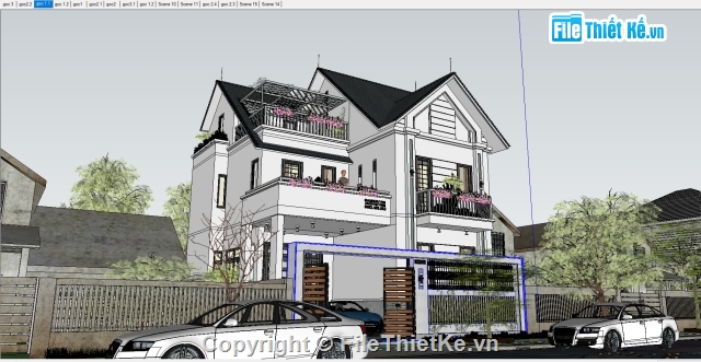 File sketchup biệt thự 3 tầng hiện đại,sketchup biệt thự,biệt thự sketchup,Model sketchup biệt thự