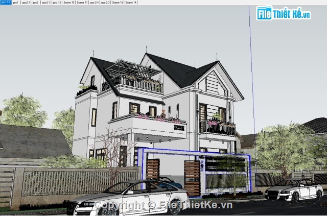 File sketchup biệt thự 3 tầng hiện đại,sketchup biệt thự,biệt thự sketchup,Model sketchup biệt thự