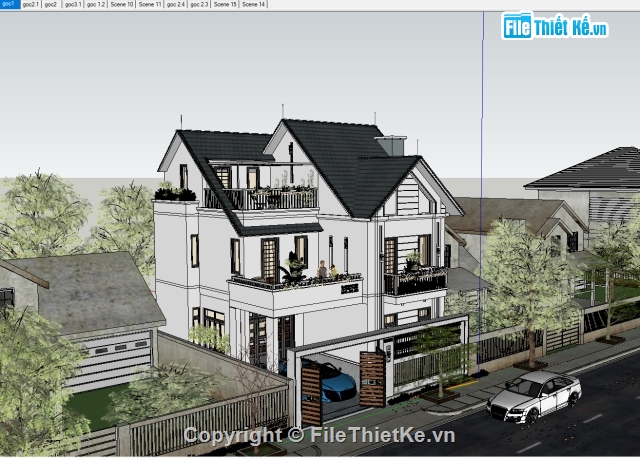 File sketchup biệt thự 3 tầng hiện đại,sketchup biệt thự,biệt thự sketchup,Model sketchup biệt thự