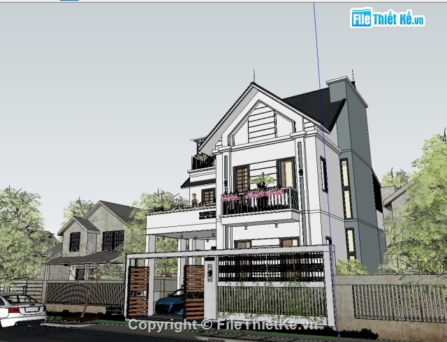 File sketchup biệt thự 3 tầng hiện đại,sketchup biệt thự,biệt thự sketchup,Model sketchup biệt thự