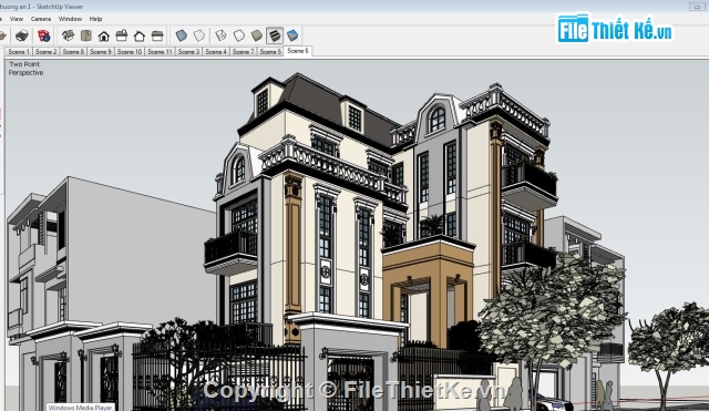 Biệt thự tân cổ điển,Sketchup,Biệt thự,Biệt thự 3 tầng