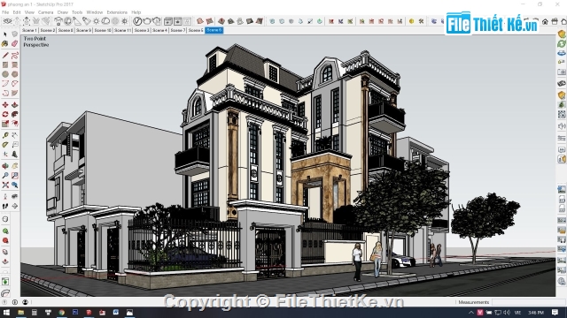 Biệt thự tân cổ điển,Sketchup,Biệt thự,Biệt thự 3 tầng
