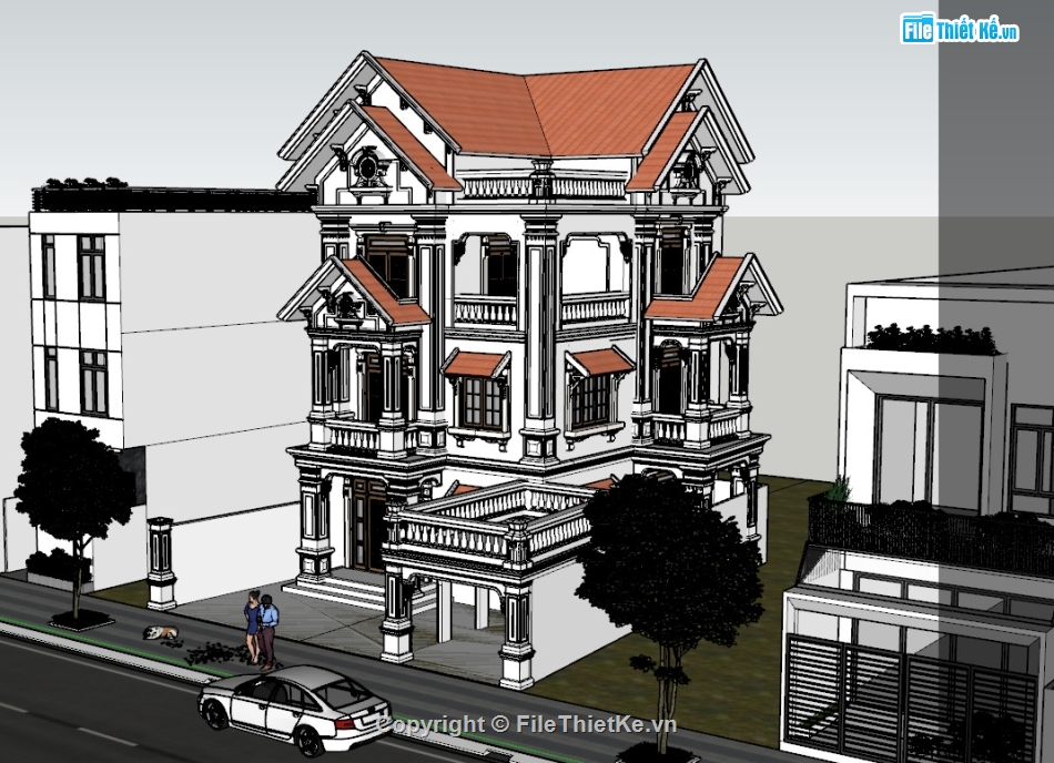 biệt thự cổ điển 3 tầng,Model sketchup biệt thự 3 tầng,Mẫu biệt thự 3 tầng kiểu Pháp,Biệt thự kiểu Pháp 3 tầng,Biệt thự tân cổ điển 3 tầng,Thiết kế biệt thự tân cổ điển 3 tầng