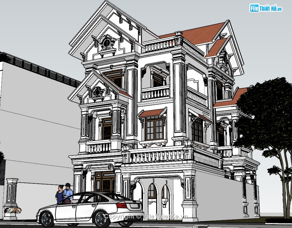 biệt thự cổ điển 3 tầng,Model sketchup biệt thự 3 tầng,Mẫu biệt thự 3 tầng kiểu Pháp,Biệt thự kiểu Pháp 3 tầng,Biệt thự tân cổ điển 3 tầng,Thiết kế biệt thự tân cổ điển 3 tầng