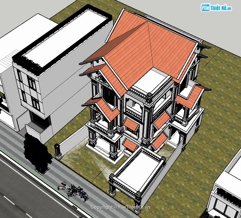 biệt thự cổ điển 3 tầng,Model sketchup biệt thự 3 tầng,Mẫu biệt thự 3 tầng kiểu Pháp,Biệt thự kiểu Pháp 3 tầng,Biệt thự tân cổ điển 3 tầng,Thiết kế biệt thự tân cổ điển 3 tầng