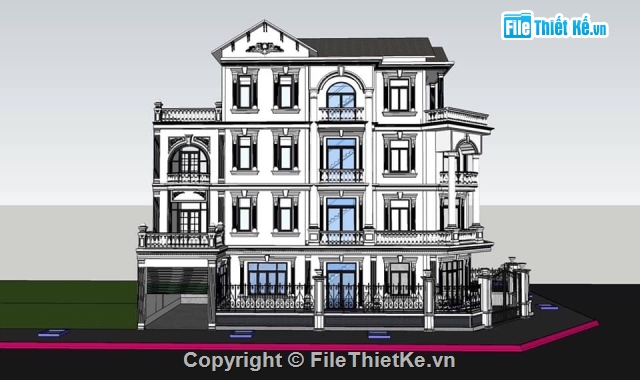 biệt thự 4 tầng,biệt thự sketchup,sketchup biệt thự,Model sketchup biệt thự