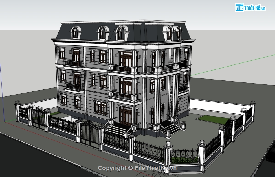 biệt thự 4 tầng,biệt thự sketchup,sketchup biệt thự,Model sketchup biệt thự