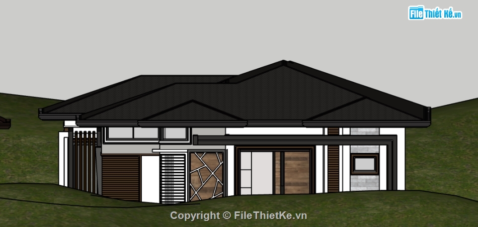 sketchup biệt thự 1 tầng,Model sketchup biệt thự 1 tầng,biệt thự 1 tầng sketchup