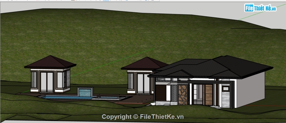 sketchup biệt thự 1 tầng,Model sketchup biệt thự 1 tầng,biệt thự 1 tầng sketchup