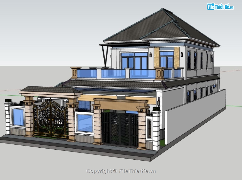 sketchup biệt thự 2 tầng,sketchup biệt thự,Model sketchup biệt thự,biệt thự sketchup
