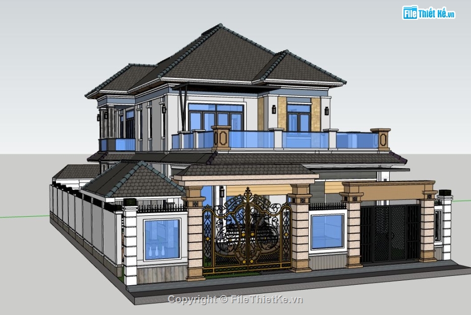 sketchup biệt thự 2 tầng,sketchup biệt thự,Model sketchup biệt thự,biệt thự sketchup