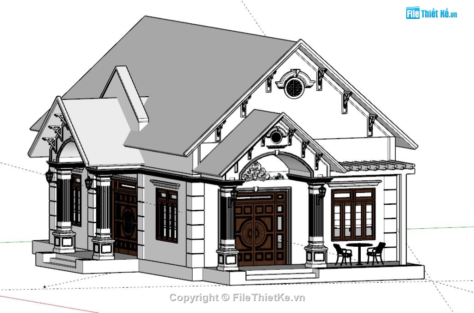 File sketchup biệt thự mái thái,model sketchup biệt thự 1 tầng,Sketchup biệt thự mái thái,Biệt thự mái thái model su,Biệt thự mái thái model Sketchup