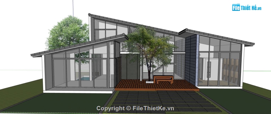 biệt thự nghỉ dưỡng 1 tầng,biệt thự 1 tầng,file sketchup biệt thự 1 tầng,mẫu biệt thự 1 tầng,biệt thự hiện đại