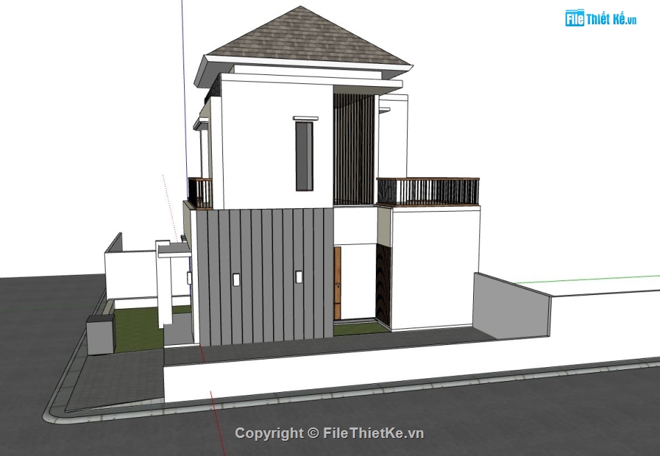 biệt thự phố 2 tầng,biệt thự sketchup,biệt thự phố,phối cảnh biệt thự phố