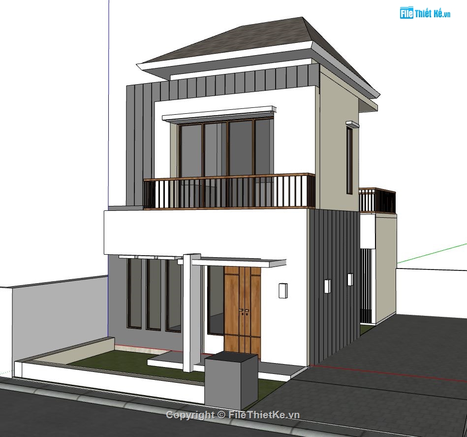 biệt thự phố 2 tầng,biệt thự sketchup,biệt thự phố,phối cảnh biệt thự phố