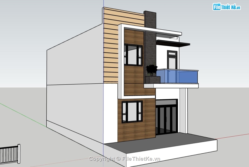 biệt thự sketchup,biệt thự phố 2 tầng,model sketchup nhà phố,thiết kế nhà phố hiện đại