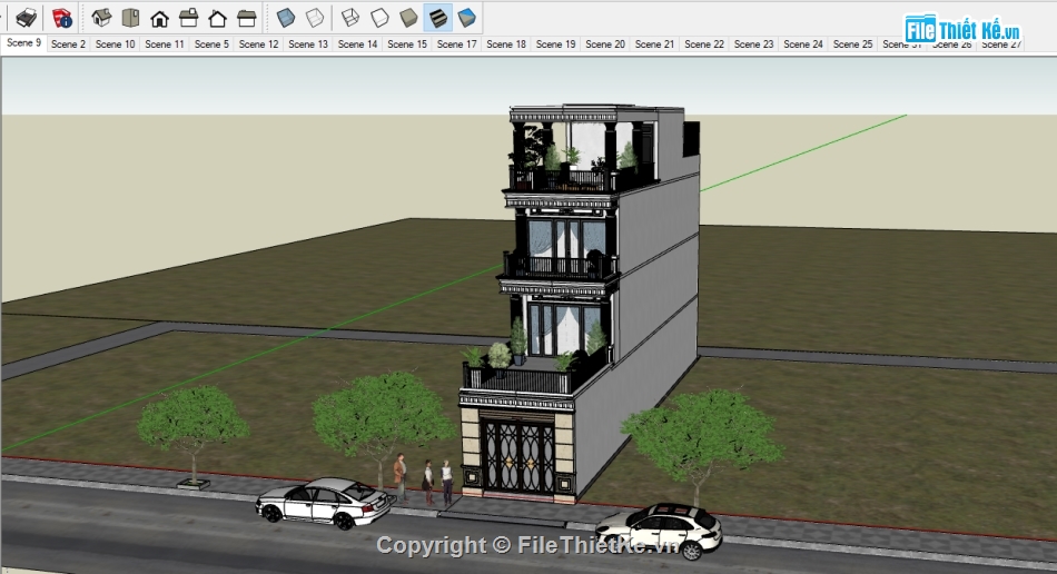 biệt thự 3 tầng,Sketchup biệt thự phố,biệt thự  3 tầng,Sketchup 3 tầng