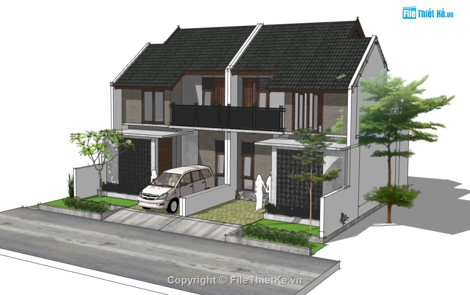 biệt thự mới,biệt thự sketchup,sketchup biệt thự,Model sketchup biệt thự,song lập