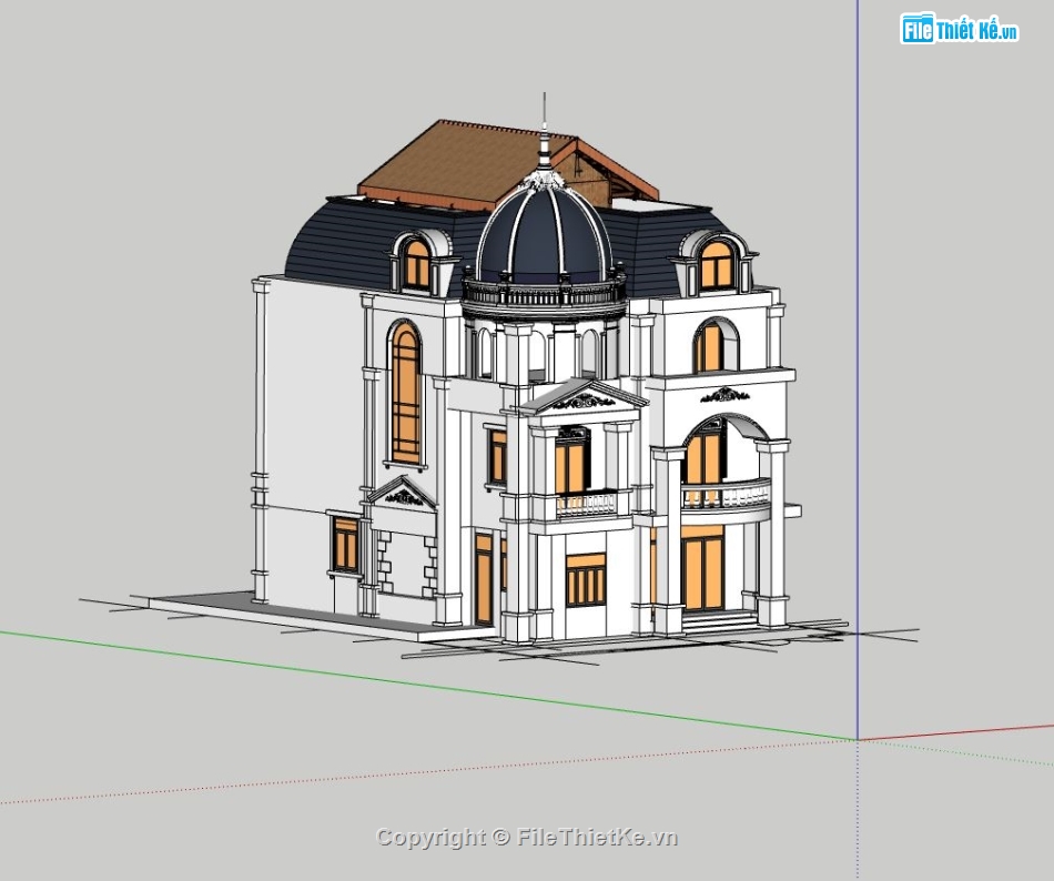 Model sketchup biệt thự,biệt thự 3 tầng sketchup,file sketchup biệt thự 3 tầng