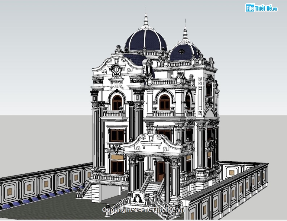 biệt thự 3 tầng file su,biệt thự cổ điển 3 tầng,file su biệt thự 3 tầng,Sketchup biệt thự tân cổ điển 3 tầng