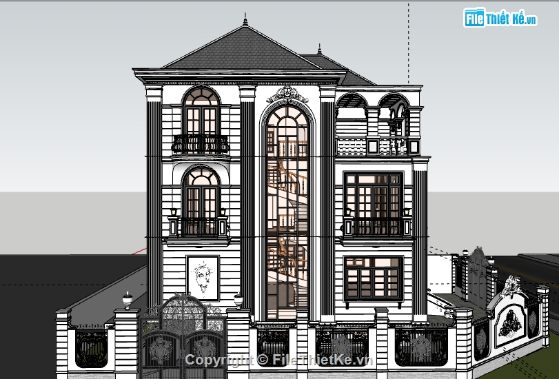 Sketchup biệt thự 3 tầng,biệt thự cổ điển 3 tầng,Sketchup biệt thự cổ,biệt thự tân cổ 3 tầng,Sketchup biệt thự cổ điển