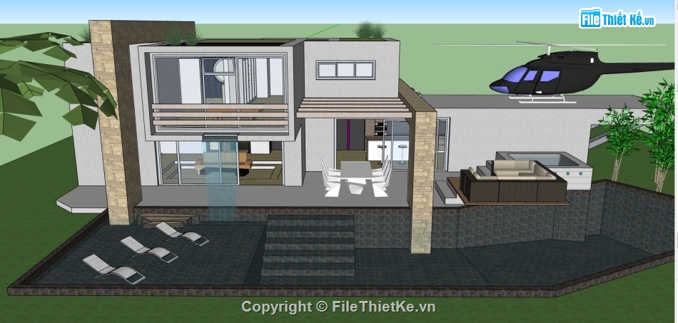 biệt thự sketchup,Model sketchup biệt thự,biệt thự villa 2 tầng