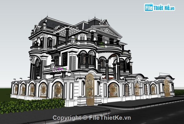 biệt thự 3 tầng,Sketchup 3 tầng,biệt thự  3 tầng,villa,mẫu biệt thự 3 tầng