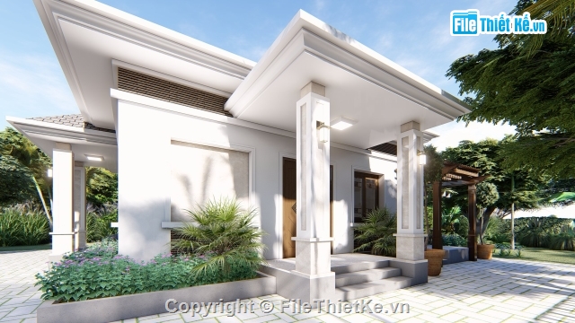 biệt thự 1 tầng,biệt thự nhà vườn,nhà vườn,sketchup nhà vườn