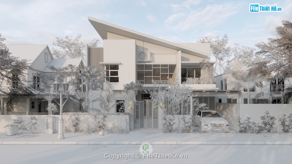 Villa sketchup model,sketchup nhà hiện đại,sketchup villa hiện đại,bao cảnh đẹp,file setting ánh sáng