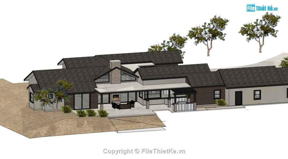 nhà cấp 4 nông thôn,Model sketchup nhà cấp 4,nhà cấp 4 sketchup