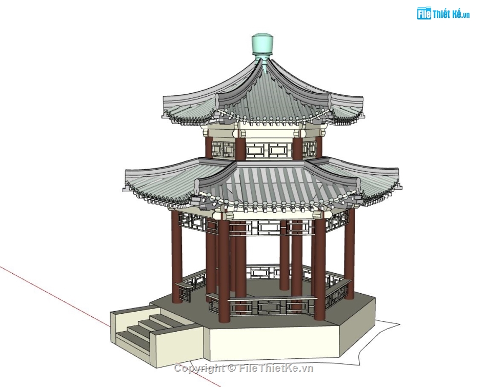 File sketchup chòi lục giác,chòi nghỉ 2 mái,model chòi nghỉ 2 mái,mẫu chòi lục giác