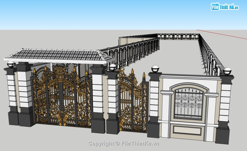 cổng tường,cổng rào,cổng tường rào,cổng sketchup,tường rào