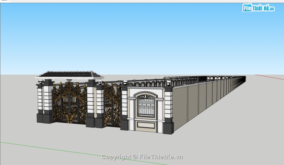 cổng tường,cổng rào,cổng tường rào,cổng sketchup,tường rào