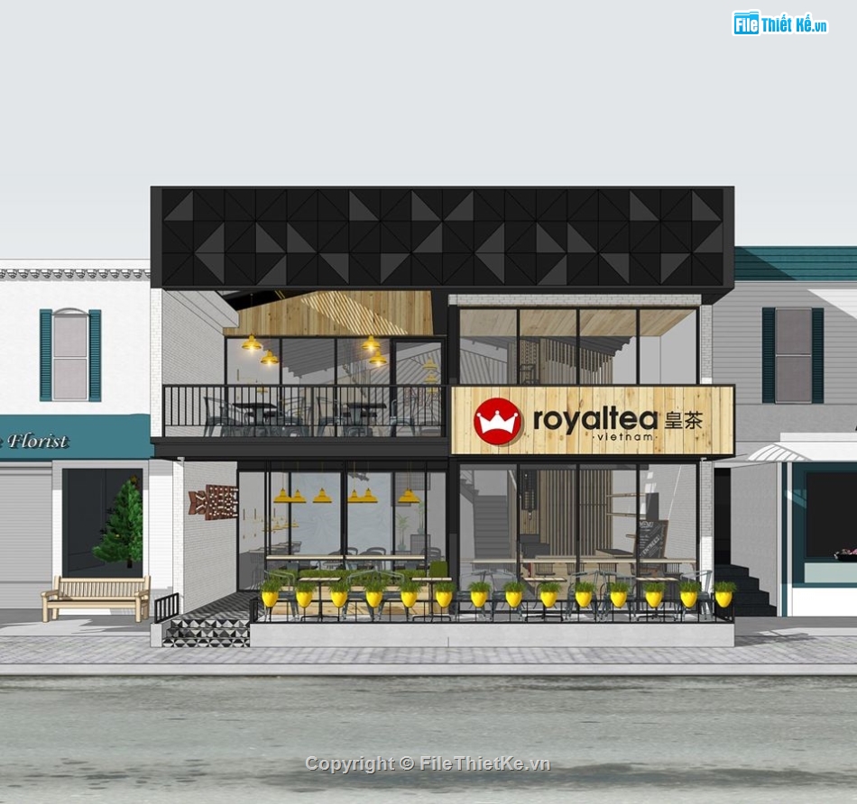 quá trà sữa 3d sketchup,Mẫu cửa hàng quán coffee,Model Sketchup Nhà hàng,Quán cà phê,Model sketchup quán,quán cà phê su