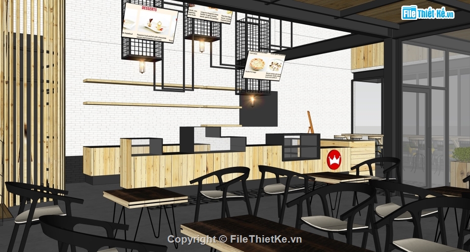 quá trà sữa 3d sketchup,Mẫu cửa hàng quán coffee,Model Sketchup Nhà hàng,Quán cà phê,Model sketchup quán,quán cà phê su