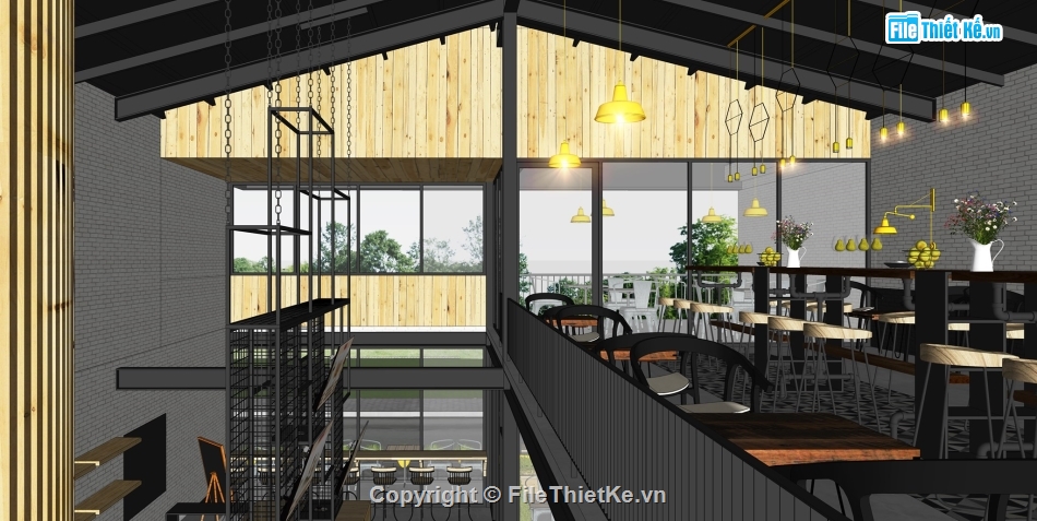 quá trà sữa 3d sketchup,Mẫu cửa hàng quán coffee,Model Sketchup Nhà hàng,Quán cà phê,Model sketchup quán,quán cà phê su