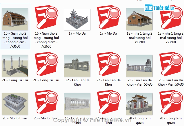 sketchup điện thờ,sketchup cổng tam quan,sketchup mộ đá,sketchup hàng rào đá