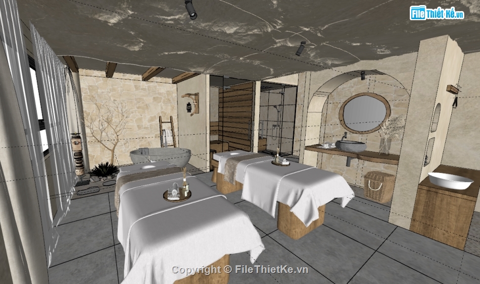 Đồ án,Nội thất,Model sketchup đồ án spa,sketchup đồ án spa