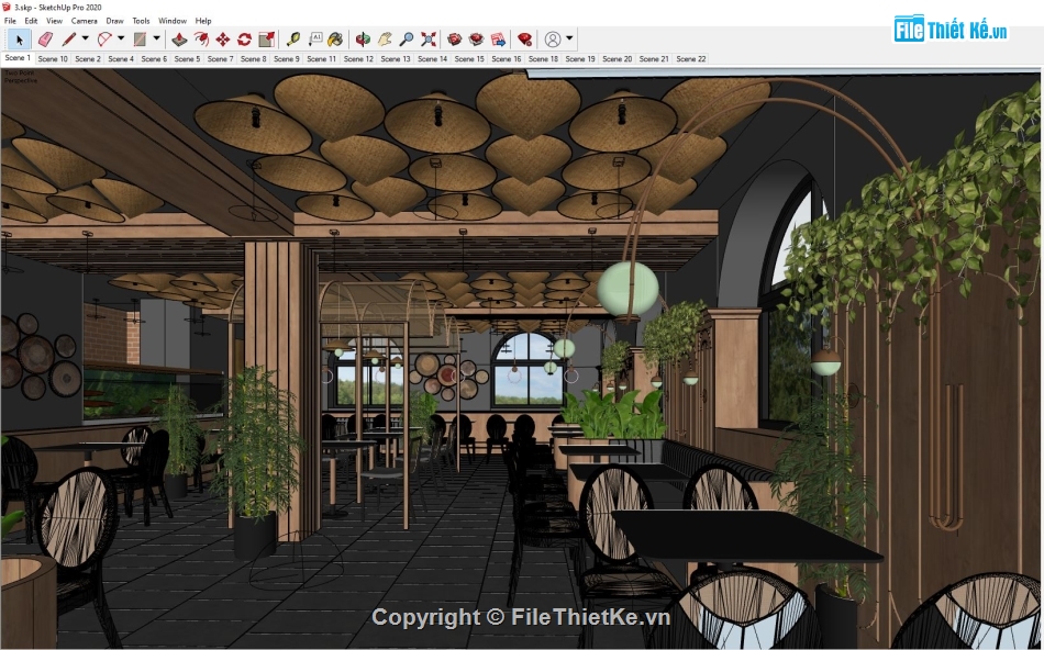 sketchup nội thất,3d nội thất nhà hàng,File su nội thất quán ăn,nội thất nhà hàng,model su nhà hàng