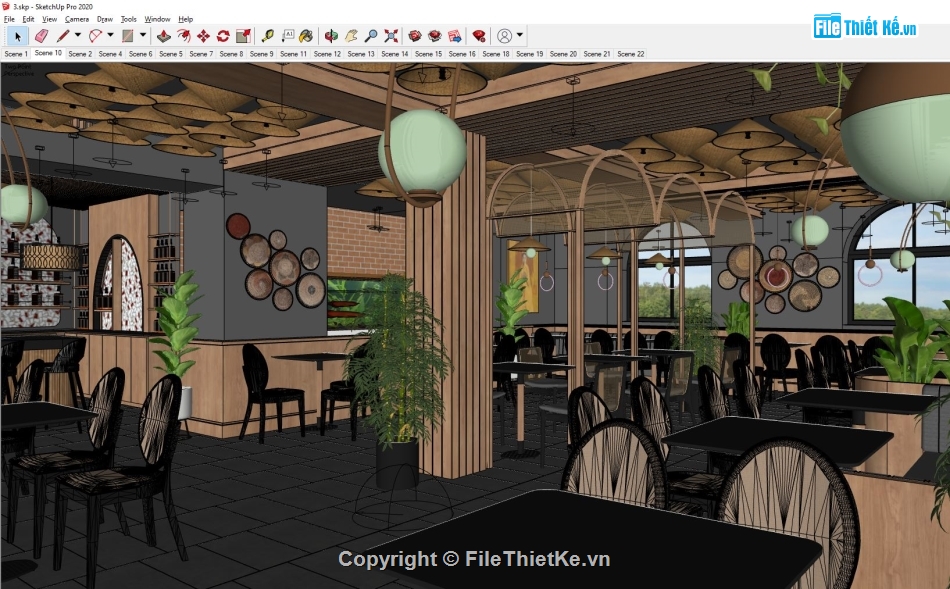 sketchup nội thất,3d nội thất nhà hàng,File su nội thất quán ăn,nội thất nhà hàng,model su nhà hàng