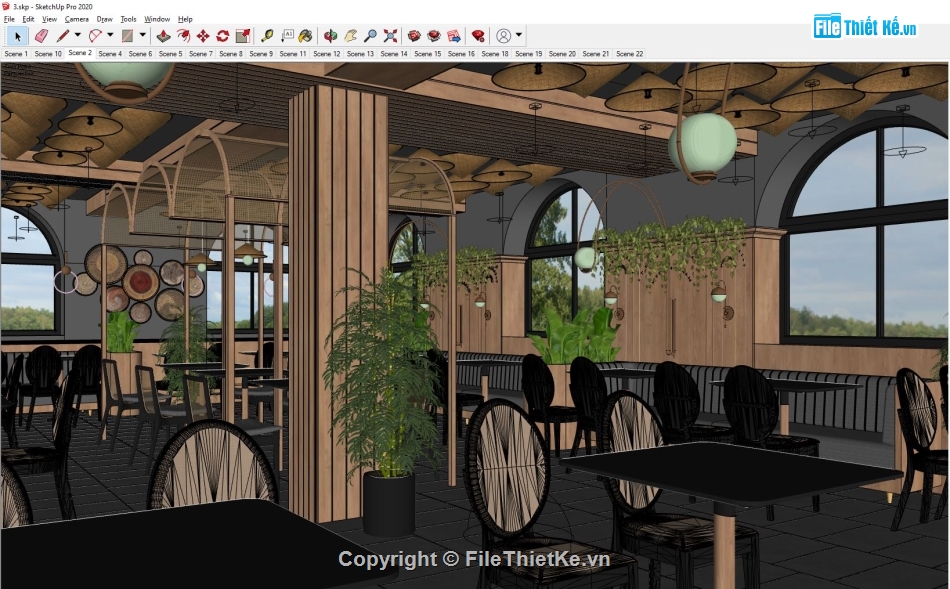 sketchup nội thất,3d nội thất nhà hàng,File su nội thất quán ăn,nội thất nhà hàng,model su nhà hàng