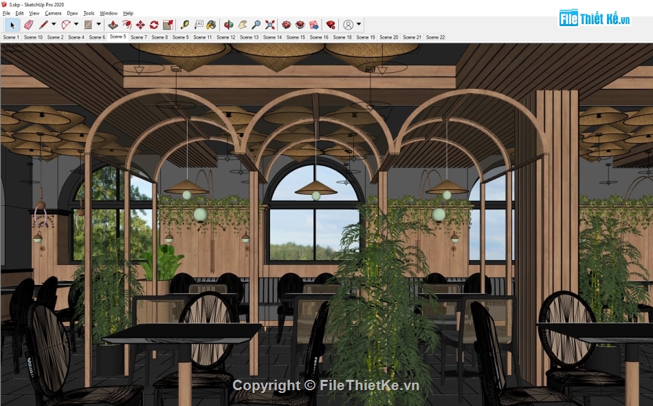 sketchup nội thất,3d nội thất nhà hàng,File su nội thất quán ăn,nội thất nhà hàng,model su nhà hàng