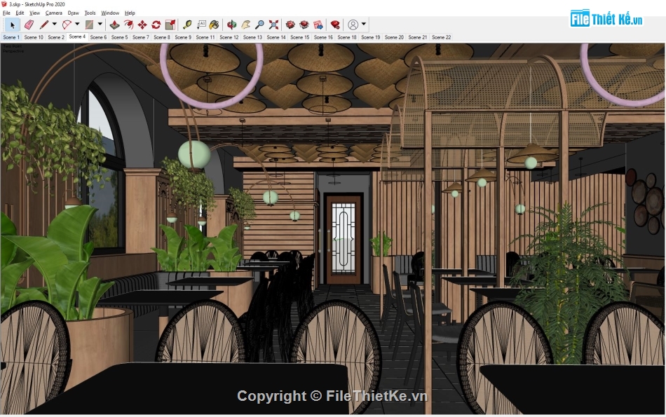 sketchup nội thất,3d nội thất nhà hàng,File su nội thất quán ăn,nội thất nhà hàng,model su nhà hàng