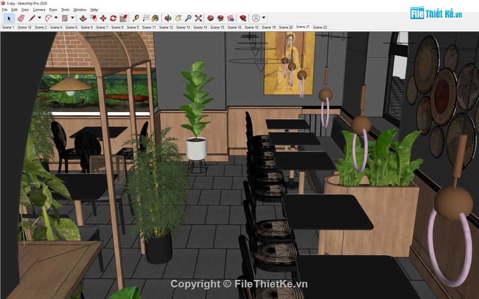 sketchup nội thất,3d nội thất nhà hàng,File su nội thất quán ăn,nội thất nhà hàng,model su nhà hàng