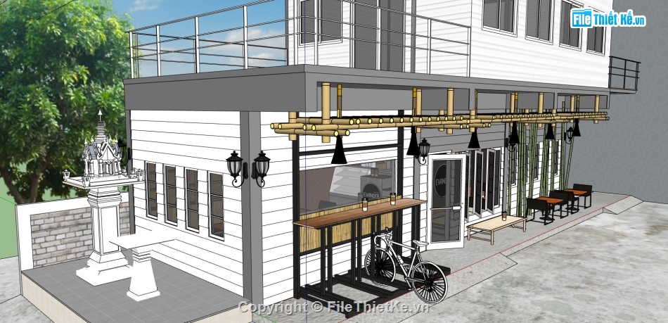 quán coffee,quán cafe,model sketchup quán cafe,mẫu thiết kế quán cà phê