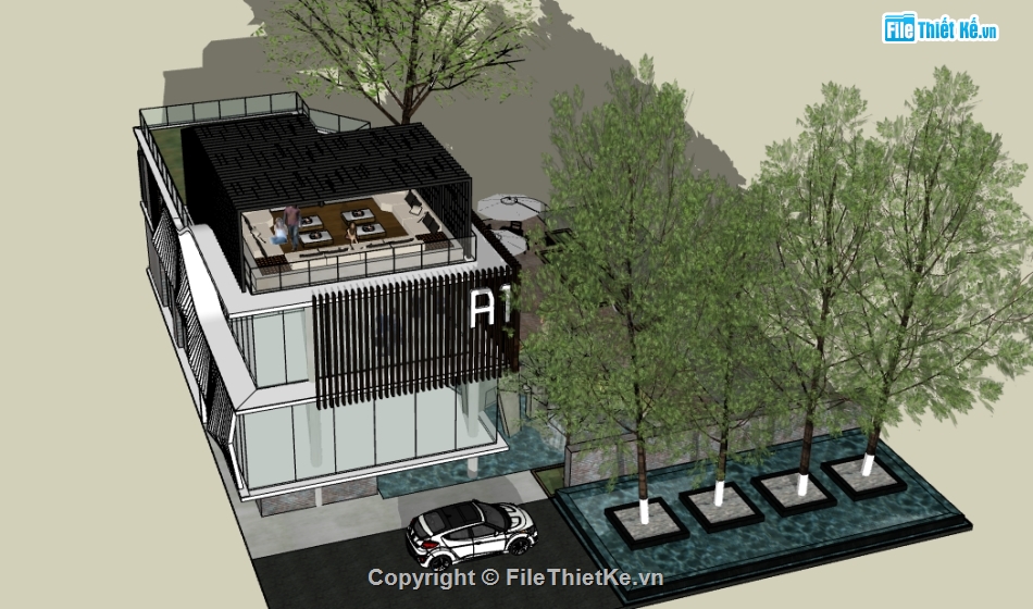 thiết kế 3d su nhà văn phòng,văn phòng 3 tầng dựng model su,file sketchup dựng nhà văn phòng