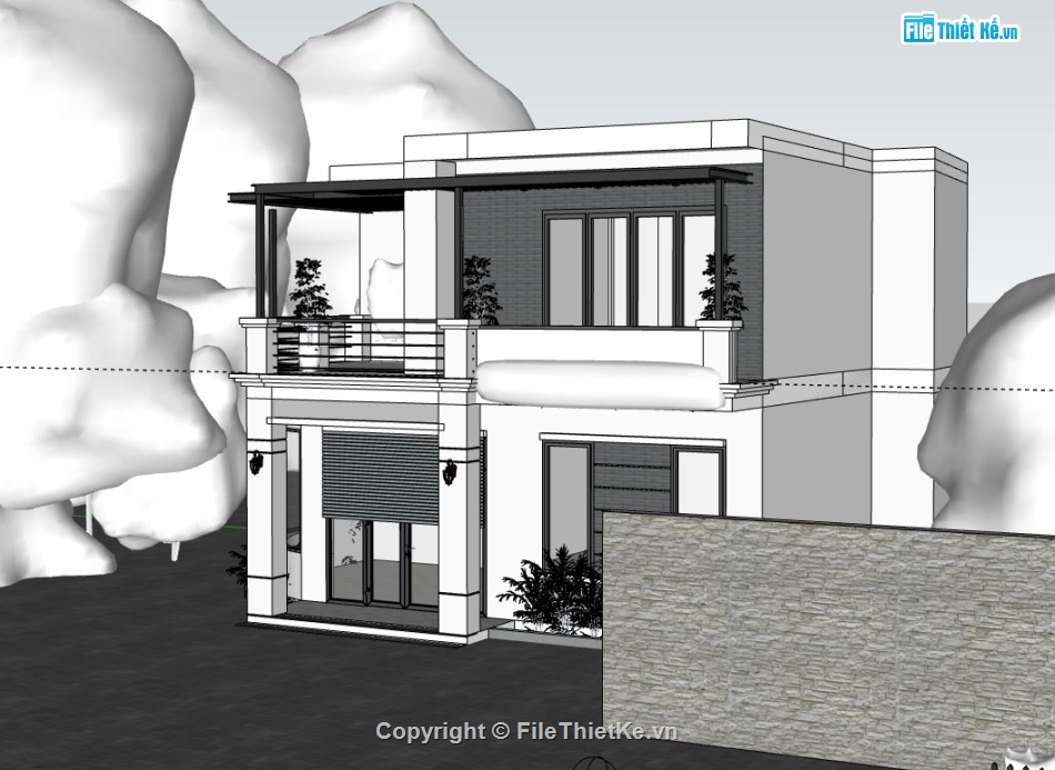 biệt thự 2 tầng,mẫu biệt thự 2 tầng,mẫu biệt thự sketchup,Model sketchup biệt thự