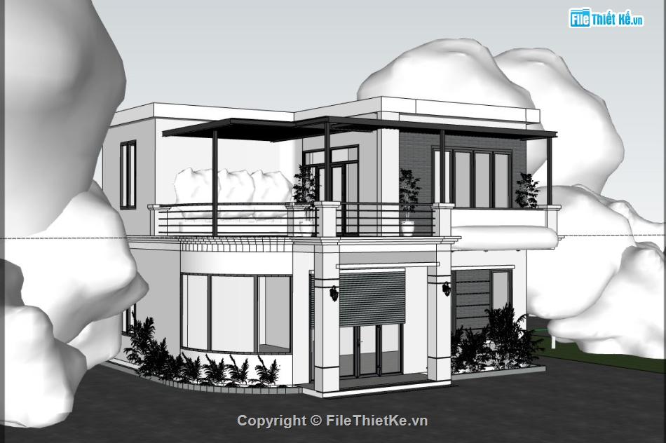 biệt thự 2 tầng,mẫu biệt thự 2 tầng,mẫu biệt thự sketchup,Model sketchup biệt thự