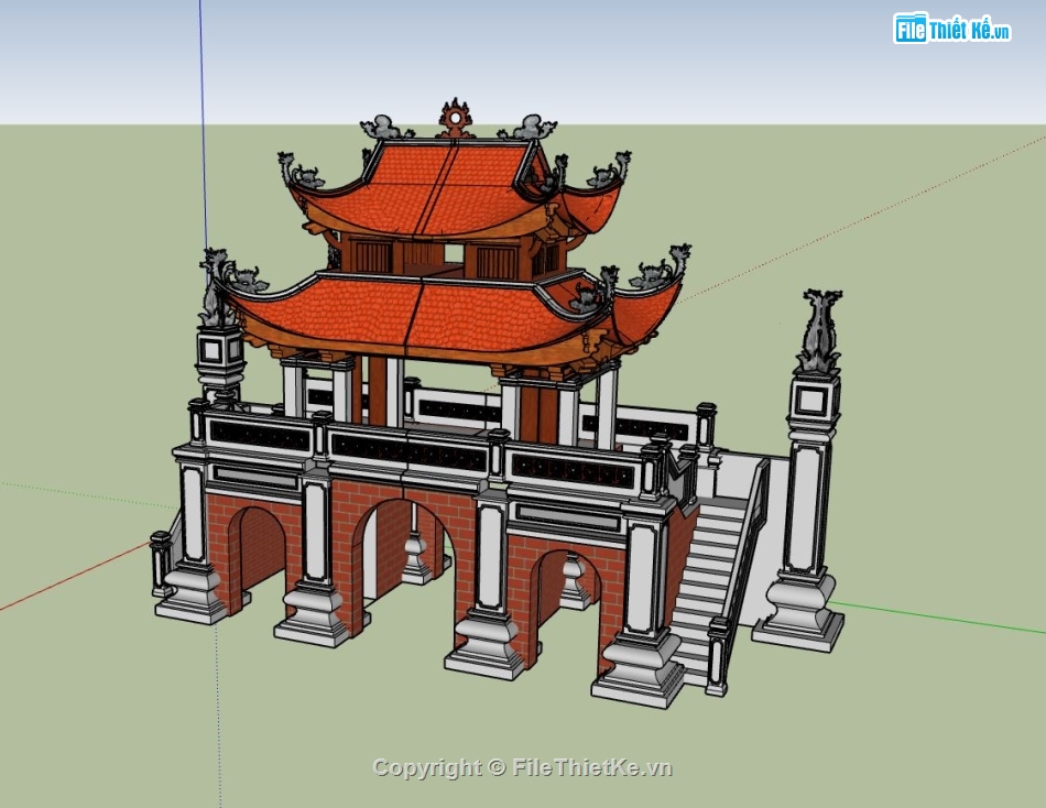 sketchup cổng tam quan,cổng tam quan,model su cổng tam quan